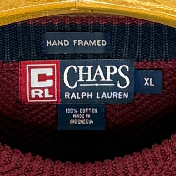 Vintage Chaps Ralph Lauren Hand Framed Herringbone Knit Cotton Sweater Size XL - Picture 4 of 7